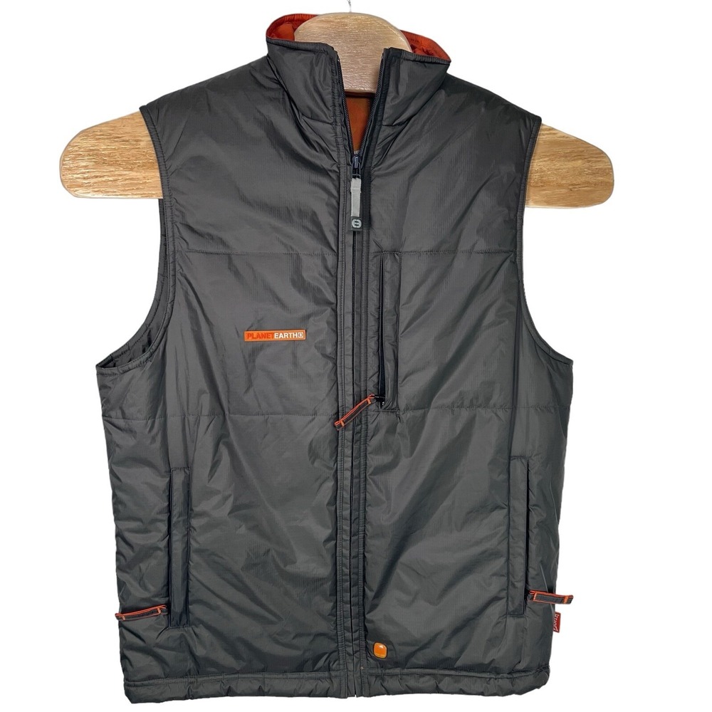 Planet‎ Earth Outerwear Men Medium Gray/Orange Ripcord Waist Chest Pocket Vest